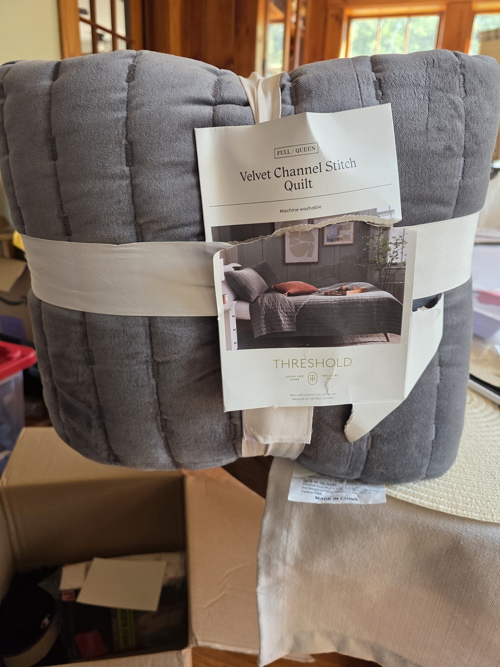 Threshold Velvet Channel Stitch Quilt - Gray